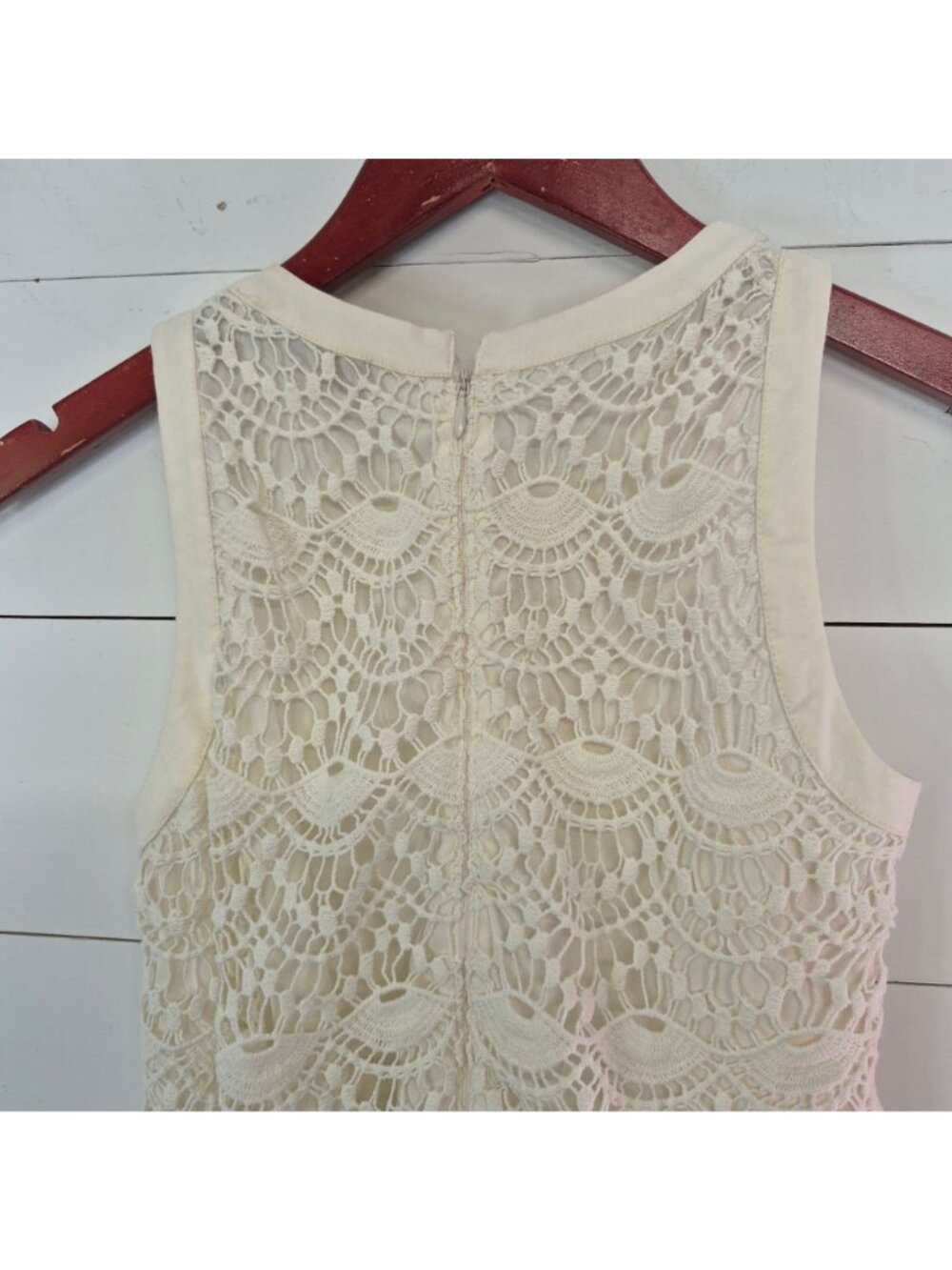 Ann Taylor Loft Women's Ivory Lace Sleeveless Dress Size 00P Back Zipper - Picture 5 of 8